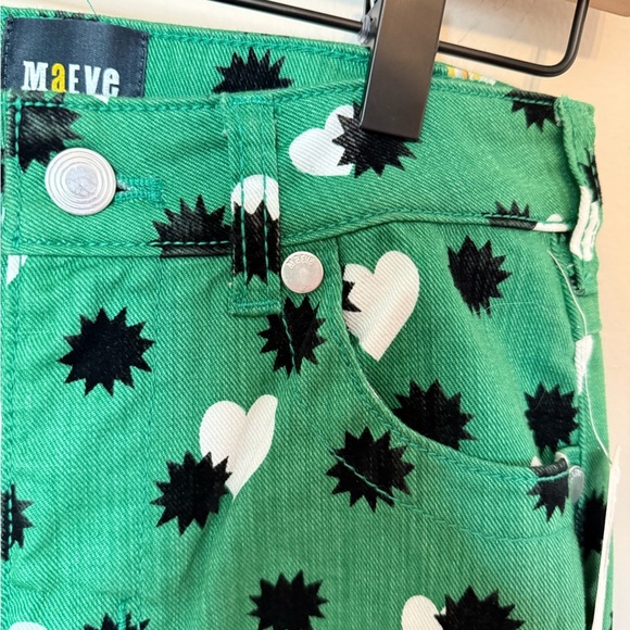 Anthropologie Maeve • NWT The Cigarette Slim Trouser Green Printed Heart Jean 26 - Picture 9 of 12